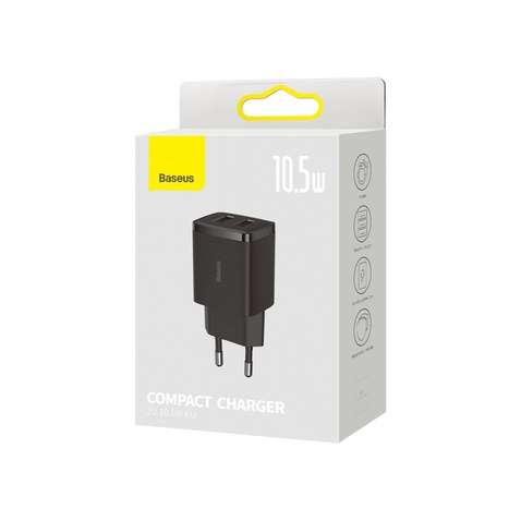 Зарядний пристрій  Baseus Compact Charger 2U 10.5W EU Black (CCXJ010201)