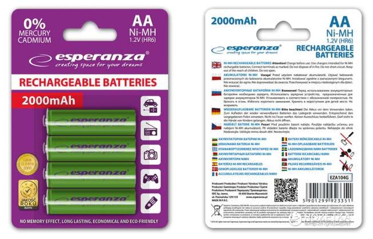 Акумулятор Esperanza EZA104G AA(HR6) 2000mAh 1x4 шт. Зелений