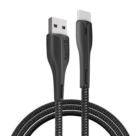 Кабель USB ColorWay USB-Type-C, 2.4А, 1м, PVC + Led, Black (CW-CBUC034-BK)