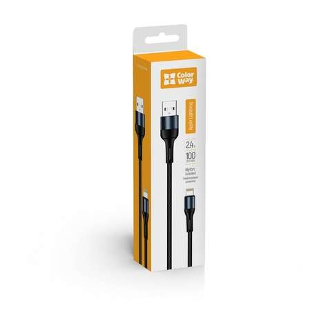 Кабель  1m USB 2.0 / Lightning Colorway (CW-CBUL045-BK) (nylon) 2.4А Black