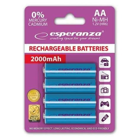 Акумулятор Ni-MH AA 2000 mAh, 4шт, голубий ESPERANZA EZA104B