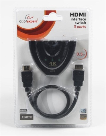 KVM-перемикач Cablexpert (DSW-HDMI-35) HDMI-3хHDMI M/F v.1.4, 0.5м