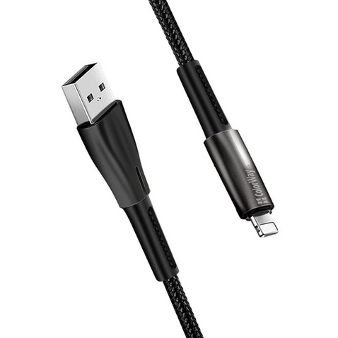 Кабель USB ColorWay USB-Lightning, 2.4А, 1м, Zinc Alloy + Led, Black (CW-CBUL035-BK)