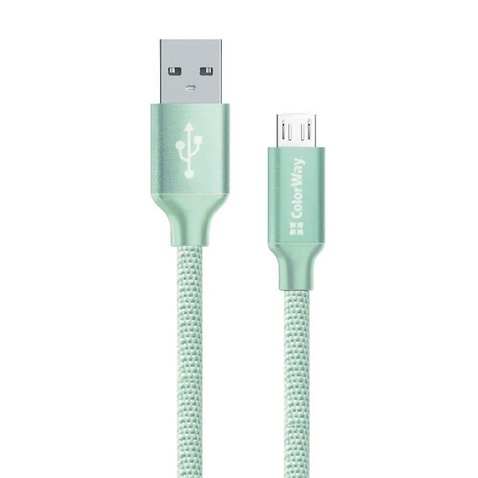 Кабель ColorWay USB-MicroUSB, 2.4А, 2м Mint (CW-CBUM009-MT)