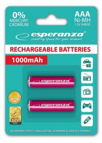 Акумулятор  Esperanza AAA 1000mAh Ni-MH * 2 red (EZA101R)