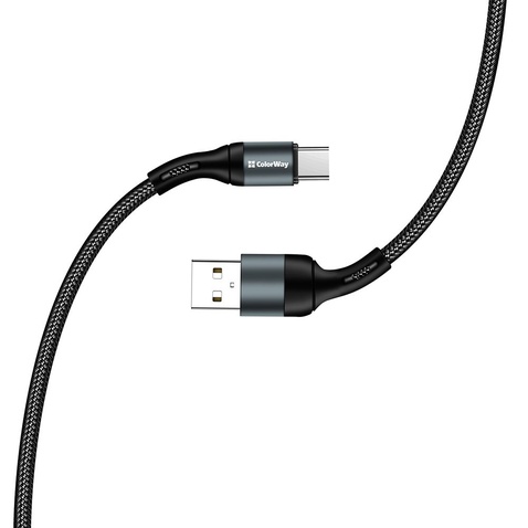 Кабель  1m USB 2.0 AM/Type-C Colorway (CW-CBUC045-BK) (nylon) 2.4A Black