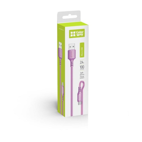 Кабель  ColorWay USB-microUSB, soft silicone, 2.4А, 1м, Purple (CW-CBUM044-PU)