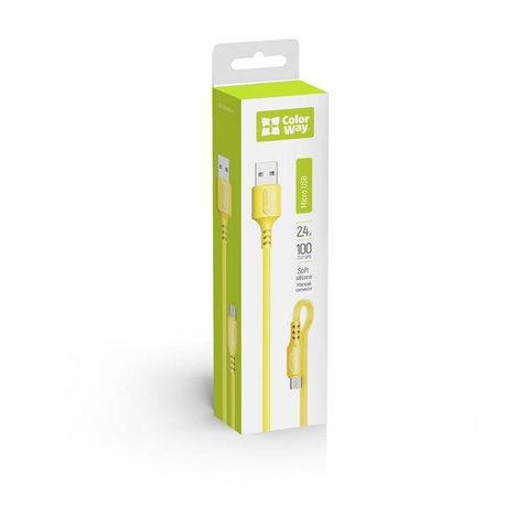 Кабель  ColorWay USB-microUSB, soft silicone, 2.4А, 1м, Yellow (CW-CBUM043-Y)