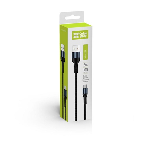 Кабель  ColorWay USB-microUSB, nylon, 2.4А, 1м, Black (CW-CBUM045-BK)