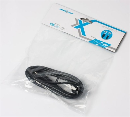 Кабель USB (AM/BM) 3m Maxxtro UF-AMBM-10 (к принтеру, сканеру), ферритовый фильтр Black