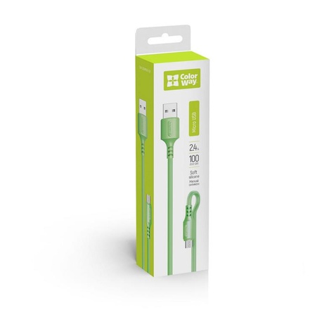 Кабель  ColorWay USB-microUSB, soft silicone, 2.4А, 1м, Green (CW-CBUM042-GR)