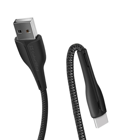 Кабель USB ColorWay USB-Type-C, 2.4А, 1м, PVC + Led, Black (CW-CBUC034-BK)