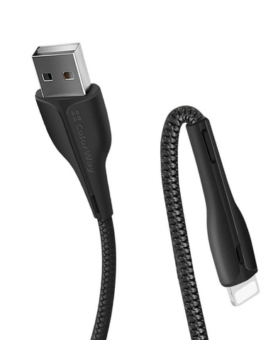 Кабель USB ColorWay USB-Lightning, 2.4А, 1м, PVC + Led, Black (CW-CBUL034-BK)