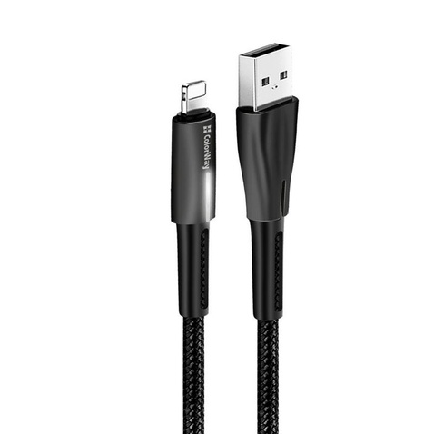 Кабель USB ColorWay USB-Lightning, 2.4А, 1м, Zinc Alloy + Led, Black (CW-CBUL035-BK)