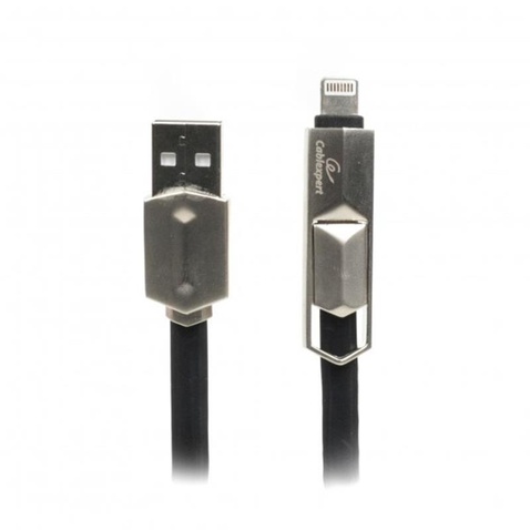 Кабель  Cablexpert (CCPB-ML-USB-05BK) USB 2.0 BM - Lightning + microUSB, преміум, плоский, 1м, чорний