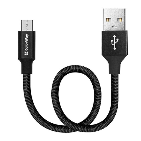 Кабель  0.25m USB 2.0 (AM/Micro USB) ColorWay, 2.4А (CW-CBUM048-BK) Black