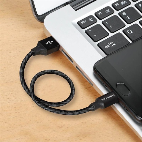 Кабель  0.25m USB 2.0 (AM/Micro USB) ColorWay, 2.4А (CW-CBUM048-BK) Black