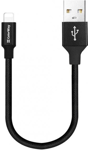 Кабель  0.25m USB 2.0 / Lightning ColorWay (CW-CBUL048-BK) Black