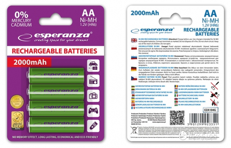 Акумулятор Esperanza EZA104G AA(HR6) 2000mAh 1x4 шт. Зелений