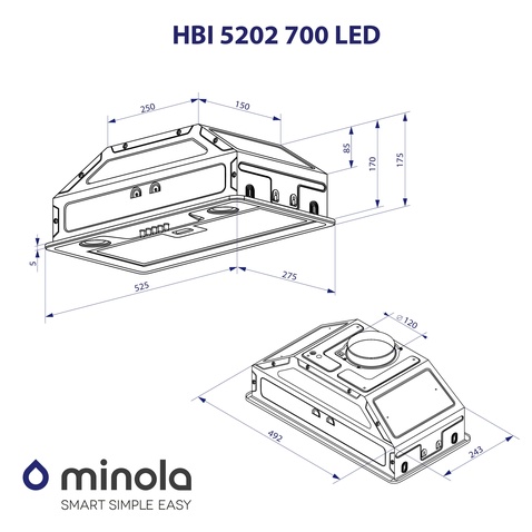 Витяжка MINOLA HBI 5202 BL 700 LED, Вбудована