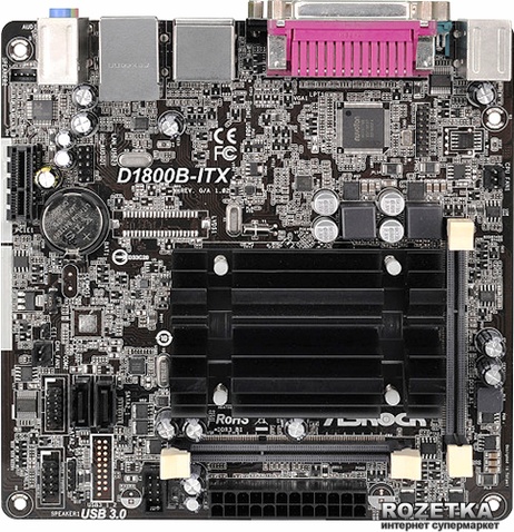 Материнська плата ASRock D1800B-ITX CPU Intel Dual-Core J1800(2.41GHz), VGA-DVI, COM/LPT, mITX