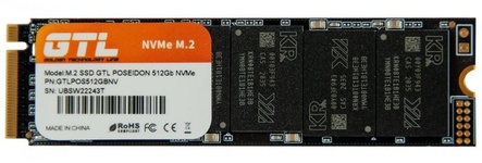 Накопичувач M.2 SSD 512GB GTL Poseidon (GTLPOS512GBNV) Тип флеш-пам'яті NAND: 3D TLC / Швидкість читання/запису: 1900/1200 МБ/сек / Інтерфейс: SATAIII / Форм-фактор: M.2 / Розміри: 42 x 22 x 3,58 мм / Маса: 6 г