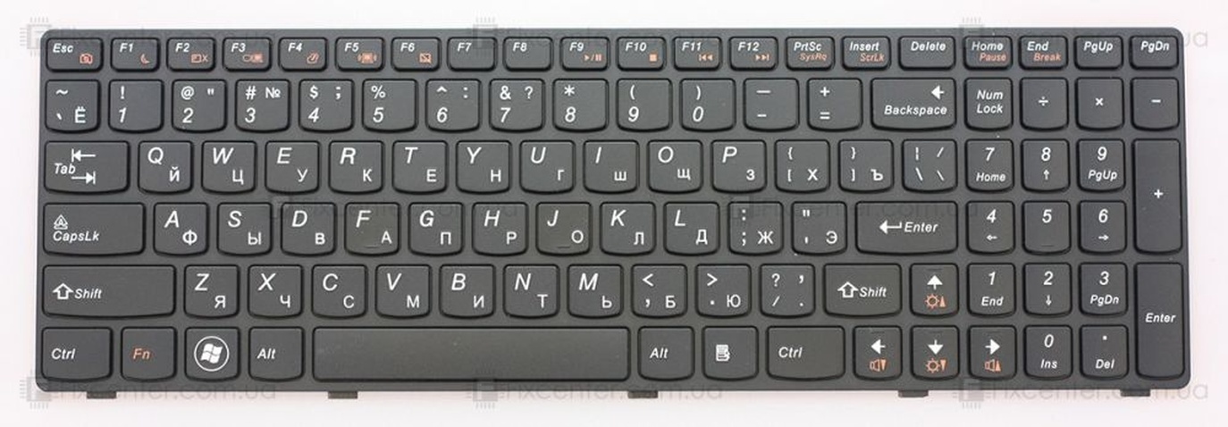 Клавіатура для ноутбука LENOVO (G580, G585, N580, N585, Z580, Z585) rus, black, black frame