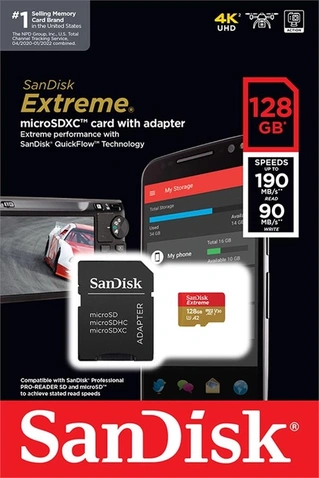 MicroSDXC 128GB SanDisk Class 10 UHS-I U3 (SDSQXAA-128G-GN6MA) + SD-adapter