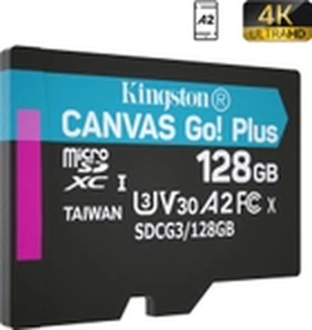 MicroSDXC 128GB Kingston Canvas Go Plus Class 10 UHS-I U3 A2 V30 (SDCG3/128GB) + SD-adapter