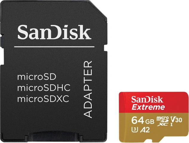 MicroSDXC 64GB SanDisk Class 10 UHS-I U3 Extreme V30 (SDSQXAH-064G-GN6MA)