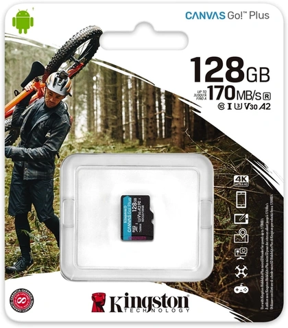 MicroSDXC 128GB Kingston Canvas Go Plus Class 10 UHS-I U3 A2 V30 (SDCG3/128GB) + SD-adapter