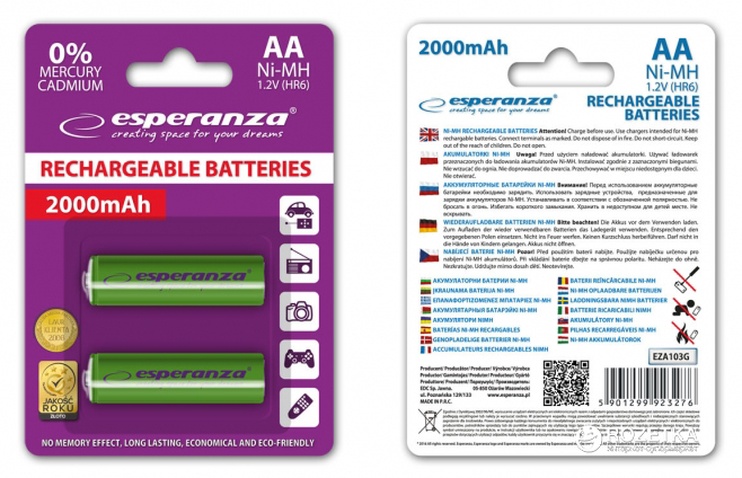 Акумулятор  Esperanza EZA103G AA(HR6) 2000mAh 1x2 шт. Зелений