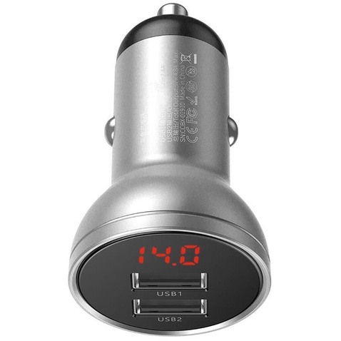 Автомобільний зарядний пристрій  Baseus Digital Display Dual USB 4.8A 24W Срібна (CCBX-0S)
