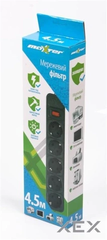 Мережевий фільтр Maxxter SPM5-G-15B чорний, 4.5 м кабель, 5 розеток