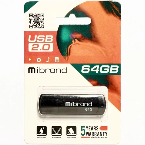 USB Flash 64GB USB 2.0 Mibrand Grizzly (MI2.0/GR64P3B) Black