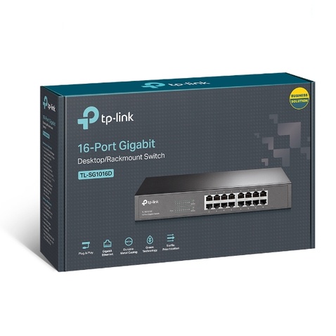 Switch TP-LINK TL-SG1016D 16-port 19"RM (16-port Gigabit Desktop/Rackmount Switch, 16 x 10/100/1000M RJ45 ports, metal case)