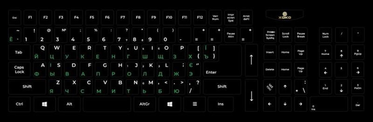 Наклейка на клавіатуру XoKo 109 клавиш Украинский / Английский / Русский (XK-KB-STCK-BG)
