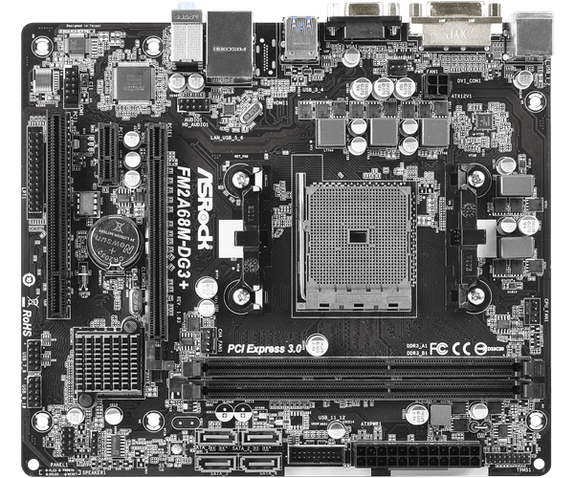 б\в Материнська плата ASRock FM2A68M-DG3+ (sFM2/FM2+, AMD A68H, PCI-Ex16)