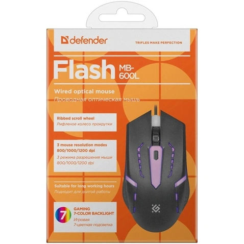 Мишка Defender Flash MB-600L Black (52600)для ноутбука, для комп'ютера, USB, 1200 dpi, 3, 1.5 м