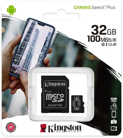 Карта памяті microSDHC (UHS-1) Kingston Canvas Select Plus 32Gb class 10 А1 (R-100MB/s) (adapter SD)