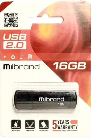 USB Flash 16Gb USB 2.0 Mibrand Grizzly (MI2.0/GR16P3B) Black