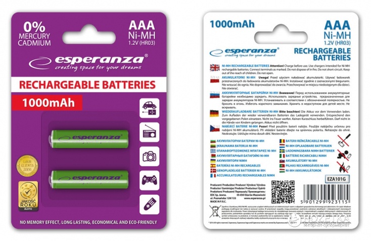 Акумулятор  Esperanza AAA 1000mAh Ni-MH * 2 green (EZA101G)