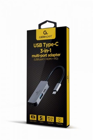 Док станція Cablexpert USB-C 3-в-1 (A-CM-COMBO3-02) USB/HDMI/PD