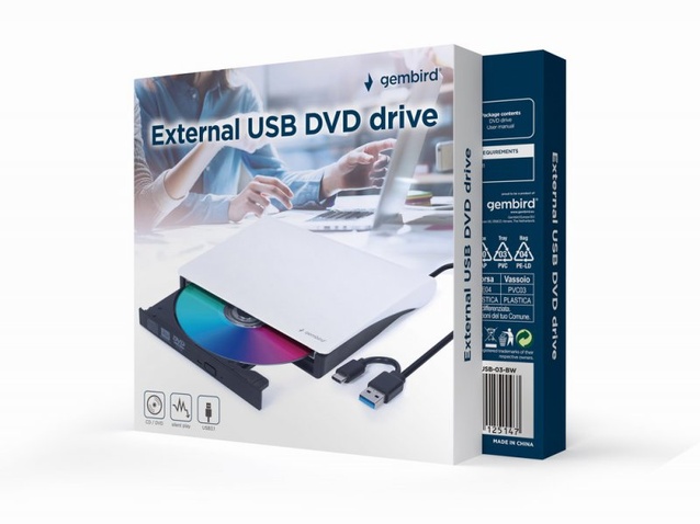 Зовнiшній привід DVD  Gembird DVD-USB-03-BW, USB3.0, бiлий
