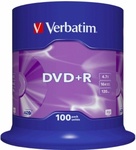 Диск DVD+R Verbatim 4.7Gb 16X CakeBox 100шт (43551)