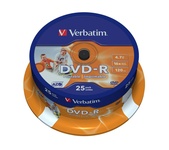 Диск DVD-R Verbatim (43538) 4.7GB 16x AZO Wide Printable Surface, 25шт Spindle