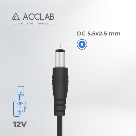 Кабель живлення ACCLAB USB to DC, 5,5х2,5 мм, 9V, 1A, 1 м Black (1283126565113)