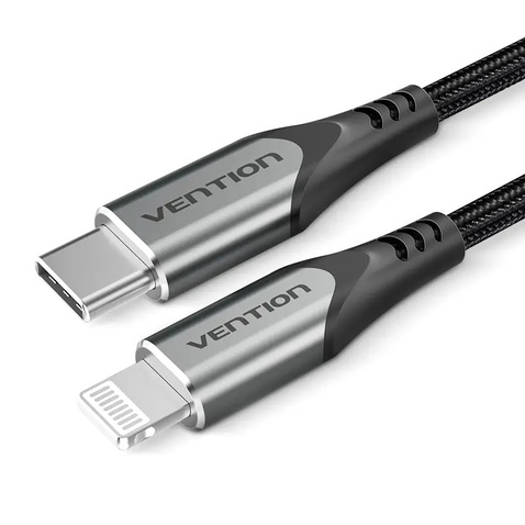 Кабель Vention Type-C - Lightning PD 18W 3A 480Mbps 1m, быстрая зарядка, Grey (TACHF)