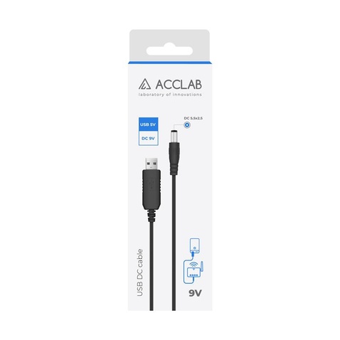 Кабель  ACCLAB USB to DC, 5,5х2,1 мм, 9V, 1A, 1 м Black (1283126552830)