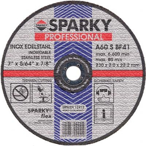 Круг відрізний Sparky отрезной 230x2.0x22.2 абразивный A 60 S по нерж.стали (20009561309)